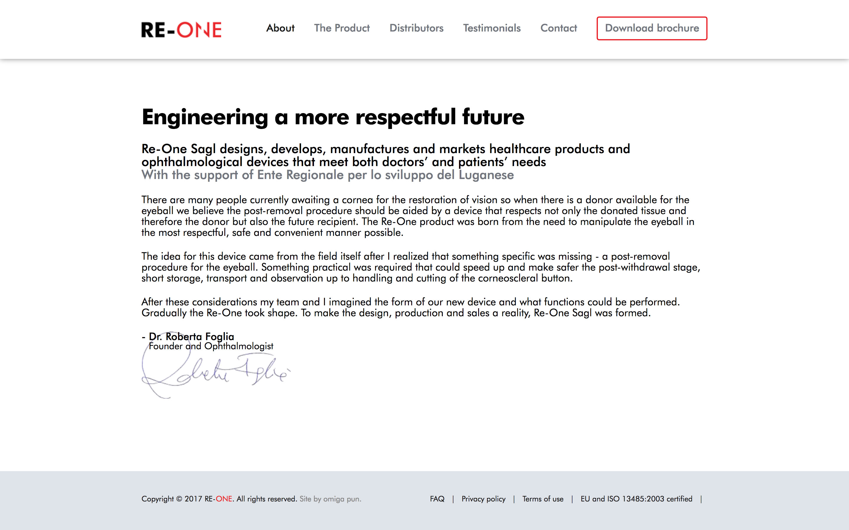 Screenshot of website designed for RE-ONE