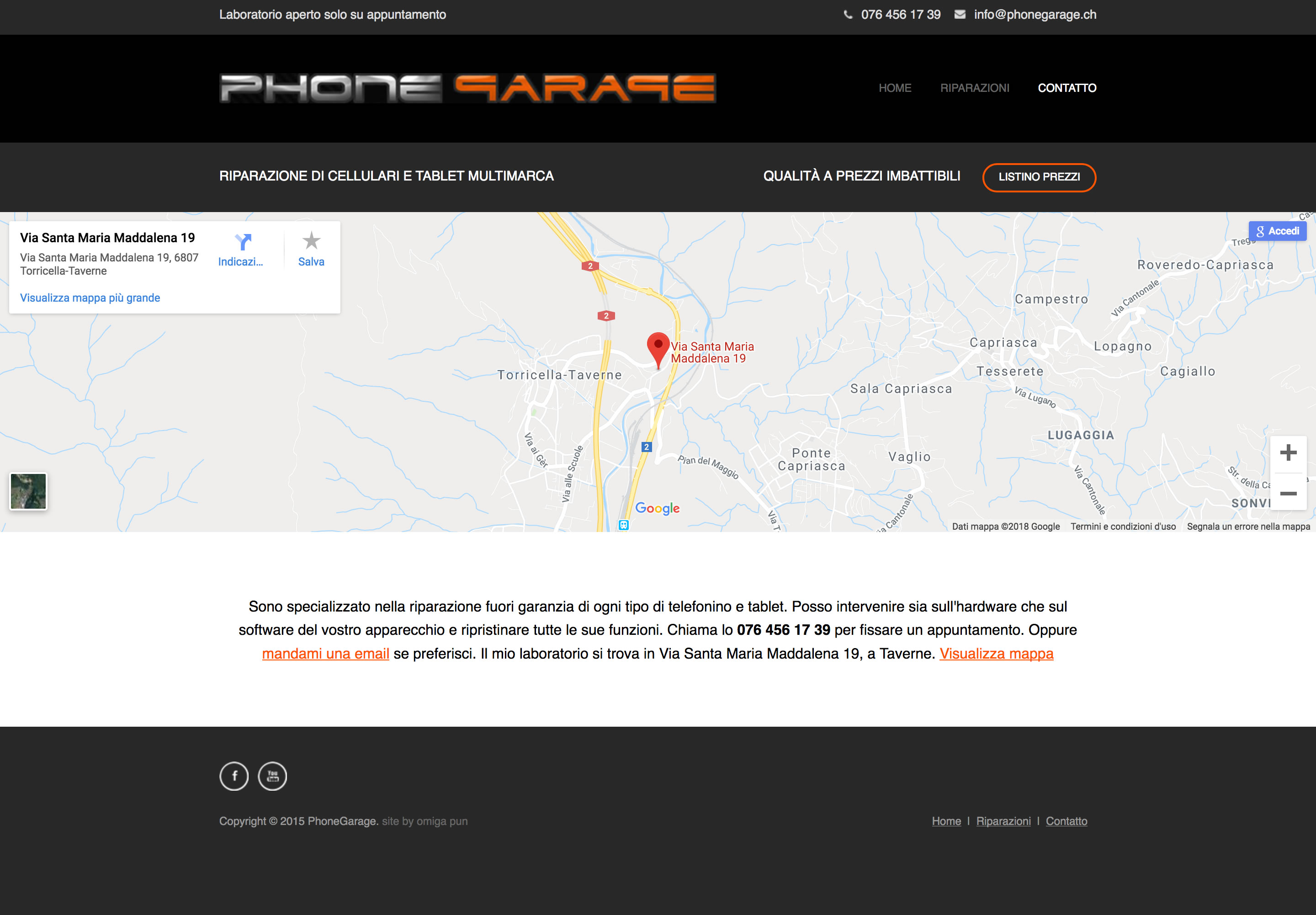 Screenshot of website designed for PhoneGarage