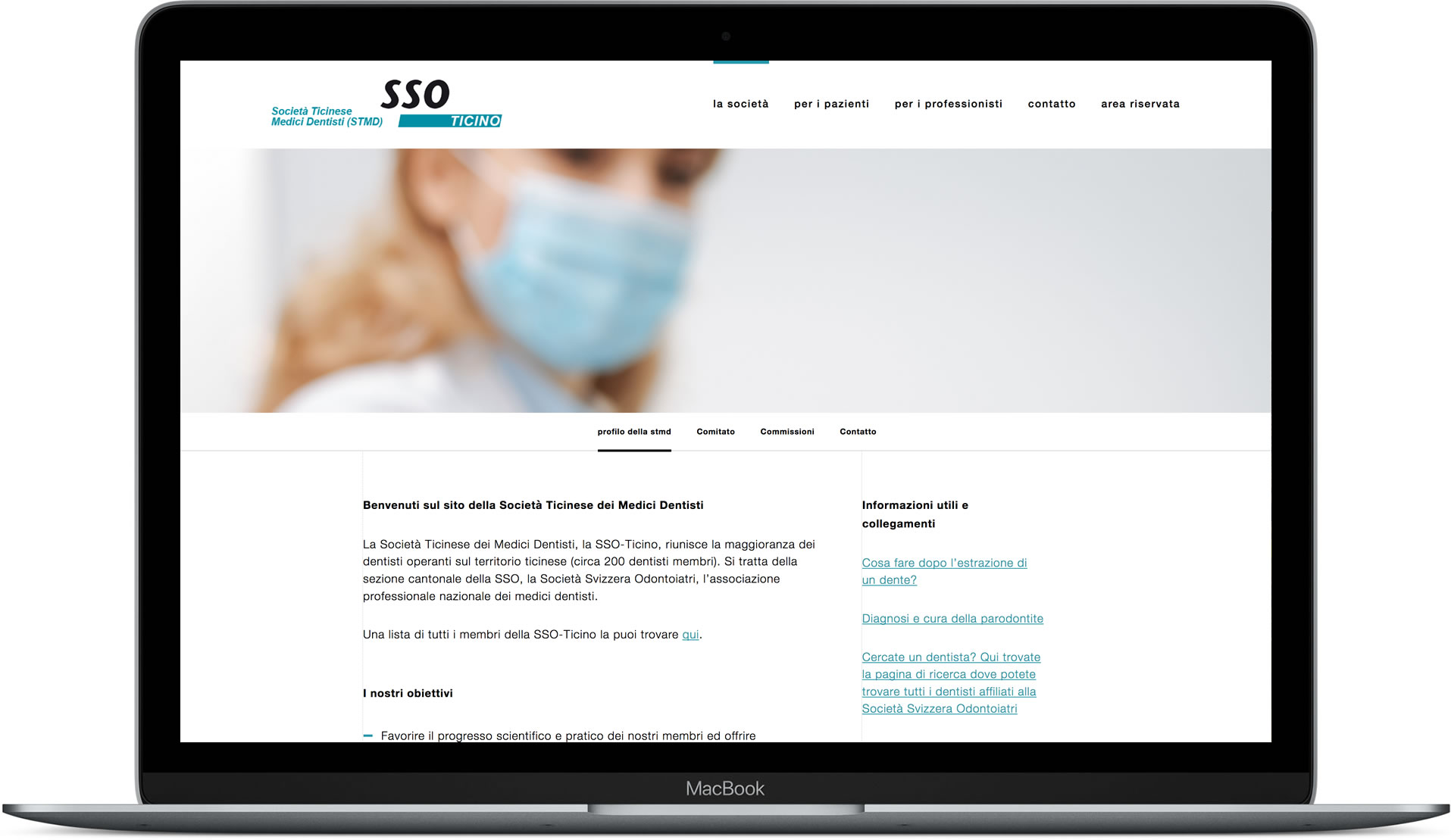 Website designed for SSO-Ticino mocked up in MacBook